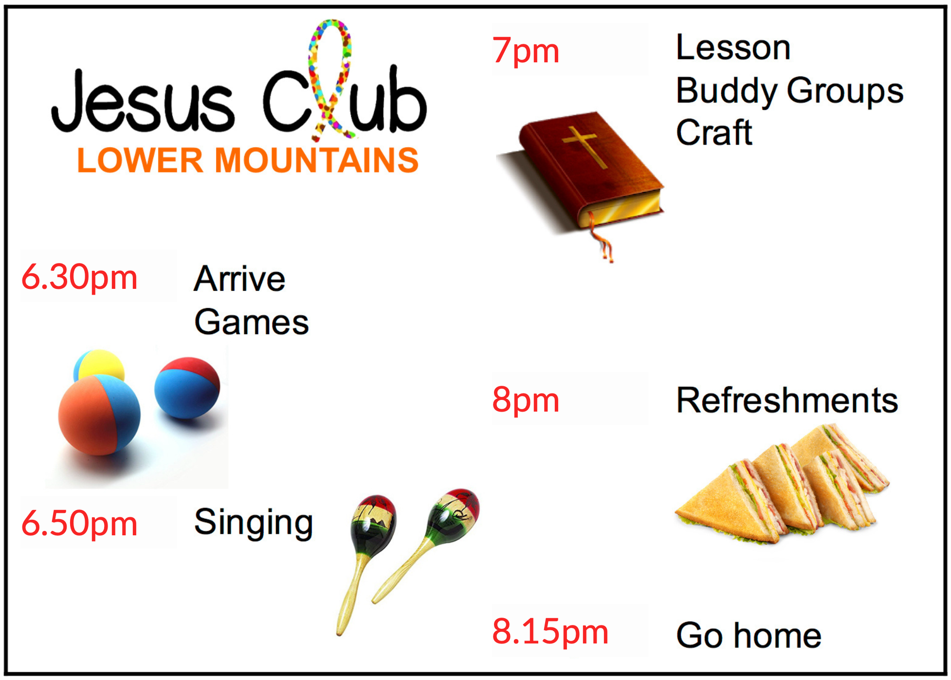 Timetable Jesus Club Lower Mountains